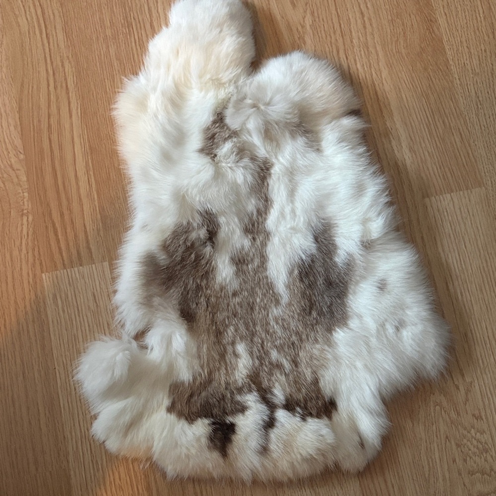 #0104 White Brown Rabbit Fur Pelt Craft Supply